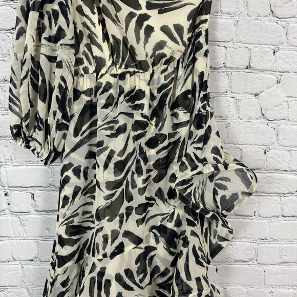 Alexis x Target Botanical One Shoulder Black White Ruffle Chiffon Dress Women S - Picture 6 of 12